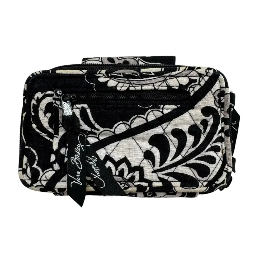 VERA BRADLEY Mini Wallet Midnight Paisley Black White Gray Zip Snap *READ*
